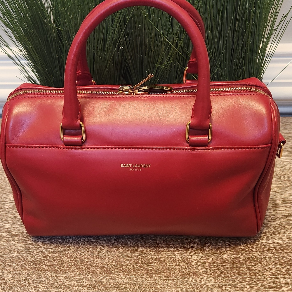 Yves Saint Laurent Red Leather 2 Way Bag With COA YSL